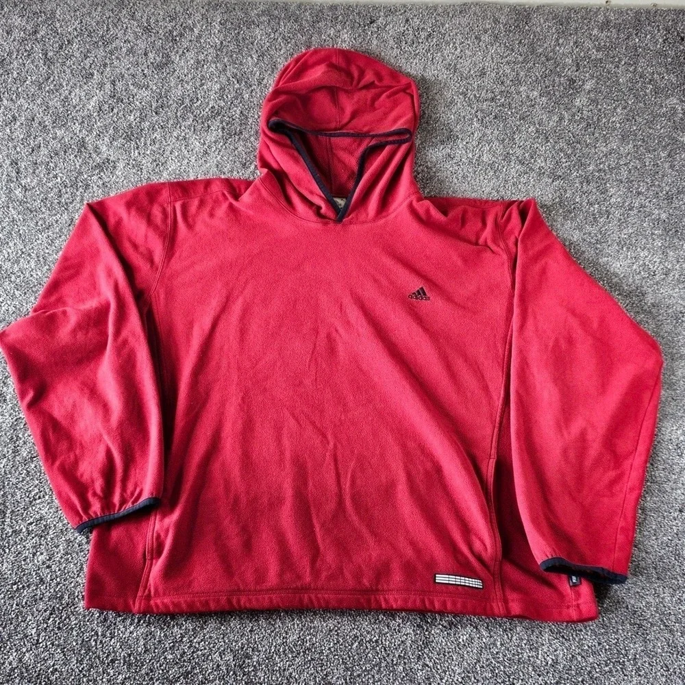 Vintage‎ Y2K Adidas Fleece Hoodie Mens XL Red Embroidered Logo Gorpcore